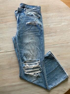 American Eagle Outfitters Light Blue Distressed Wide Leg Jeans